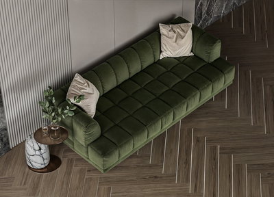 Modern Swedish wood sofa, 225x85x37 cm, velvet fabric - olive product image 2