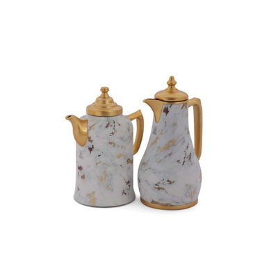 Al Saif Gallery Orchid Thermos Set, 1/0.7 litre, thermal glass inner container, plastic outer shell - golden white product image 1