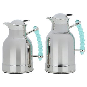 Al Saif Gallery Farida Thermos Set, Inner Case Tempered Glass Outer Casing Steel, 1/0.75 Litre, 2 Pieces - Silver product image