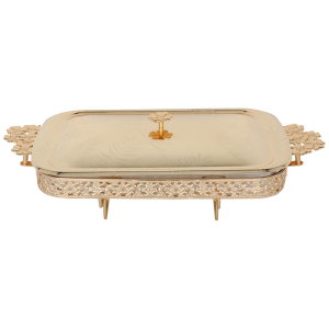 سخان طعام زجاج بغطاء وقاعدة استيل السيف غاليري، مستطيل - ذهبي product image