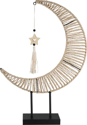 ستاند ديكور رمضاني ستانلس استيل السيف غاليري، 65.5x11x72 سم، شكل هلال من الخوص، قاعدة بإضاءة- أسود بيج product image