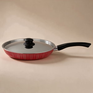 مقلاة تيفلون مستر كوك، 28 سم، بيد اسود، غطاء استيل - احمر product image