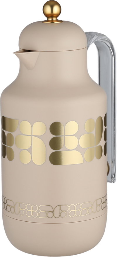 Al Saif Gallery Kkozami Thermos, 1 Liter, Glass Interior, Transparent Handle, Push-Button Lid - Beige Gold product image 4