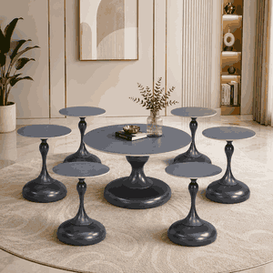 طقم طاولات سيراميك و معدن، 7 قطع - فضي product image