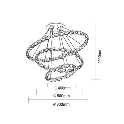 Norco Modern Aluminum Glass Chandelier, 3 Rings, 3000K, 80W - Silver product image 6
