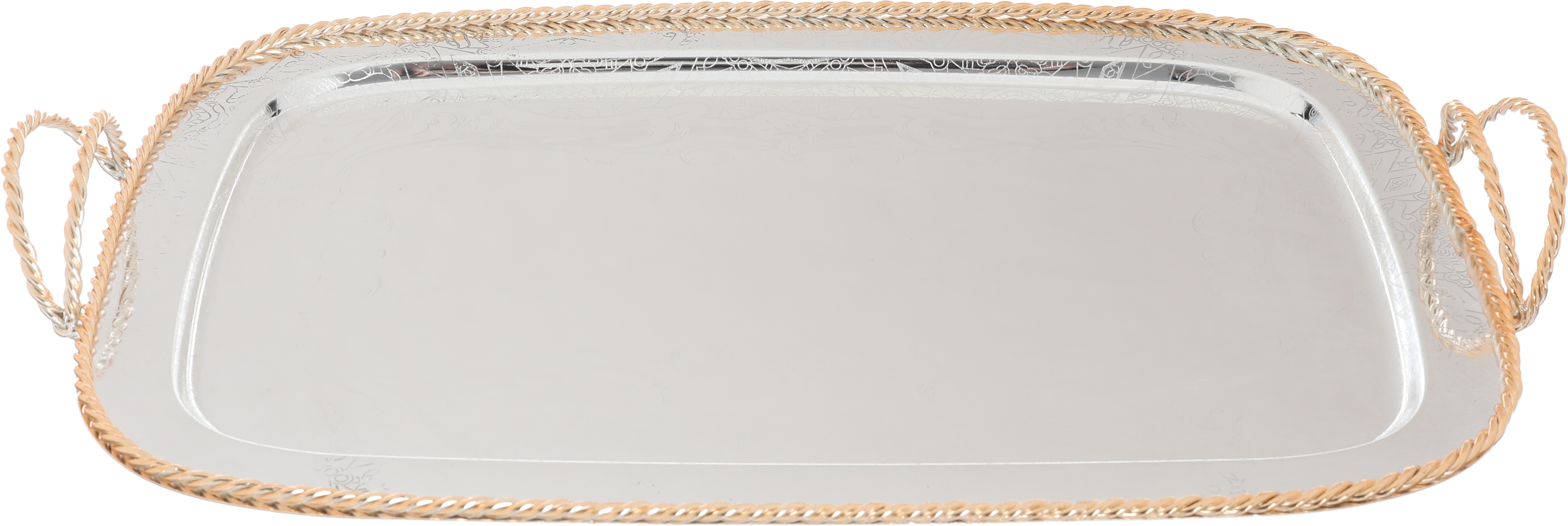 Al Saif Gallery steel tray set with gold edges, two pieces, engraved - silver product image 2