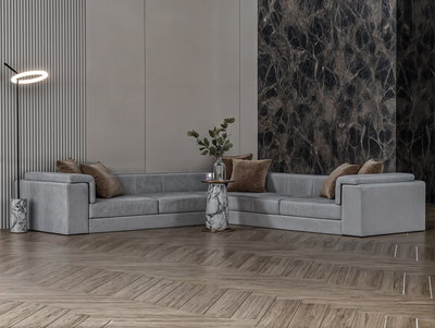 كنبة شكل L مودرن خشب سويدي،300×300 سم، قماش شانيل - رمادي product image 4