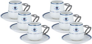 Al Saif Gallery porcelain coffee cup set, eye pattern, with saucer, 12 pieces - white product image