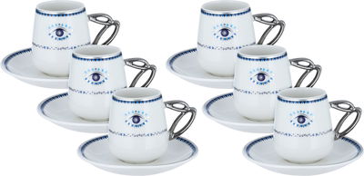Al Saif Gallery porcelain coffee cup set, eye pattern, with saucer, 12 pieces - white product image 1
