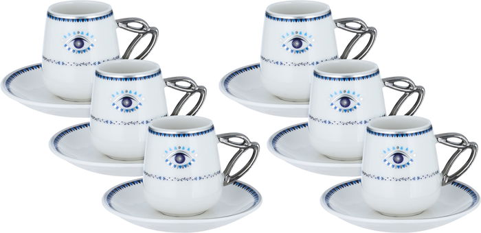 Al Saif Gallery porcelain coffee cup set, eye pattern, with saucer, 12 pieces - white product image 1