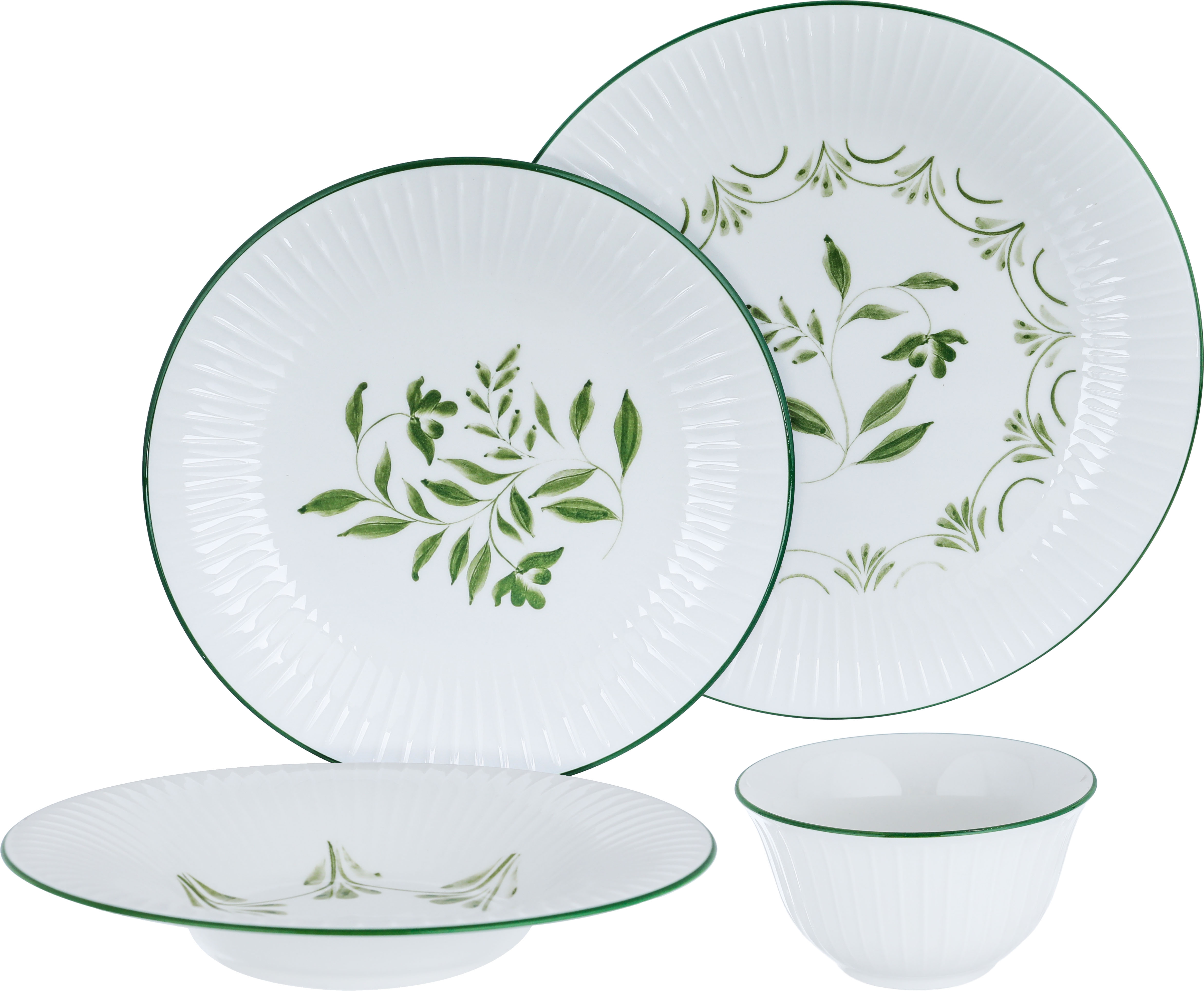 طقم سفرة بورسلان بنقش أخضر السيف غاليري، 24 قطعة - أبيض product image