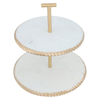 ستاند كيك رخام السيف غاليري، دائري، 2 دور - أبيض ذهبي product image 2
