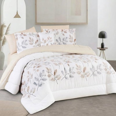 طقم لحاف ساليرنو مايكروفايبر، 240x260 سم، نفرين، 9 قطع - ابيض بيج product image 2
