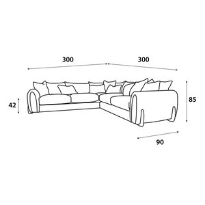 Modern L-shaped Swedish wood sofa, 300 x 300 cm, chenille fabric - beige product image 2