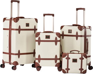 طقم حقيبة سفر جلد صناعي ليمرا، 4 مقاسات، 4 عجلات، زاوية 360 درجة، LMA-7056 - بيج بني product image