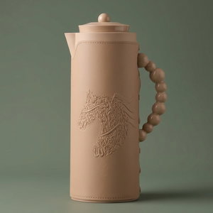 Al Saif Gallery Royal 7T thermos, 1 liter, leather covered, horse pattern, glass inner case, plastic outer shell - light brown product image