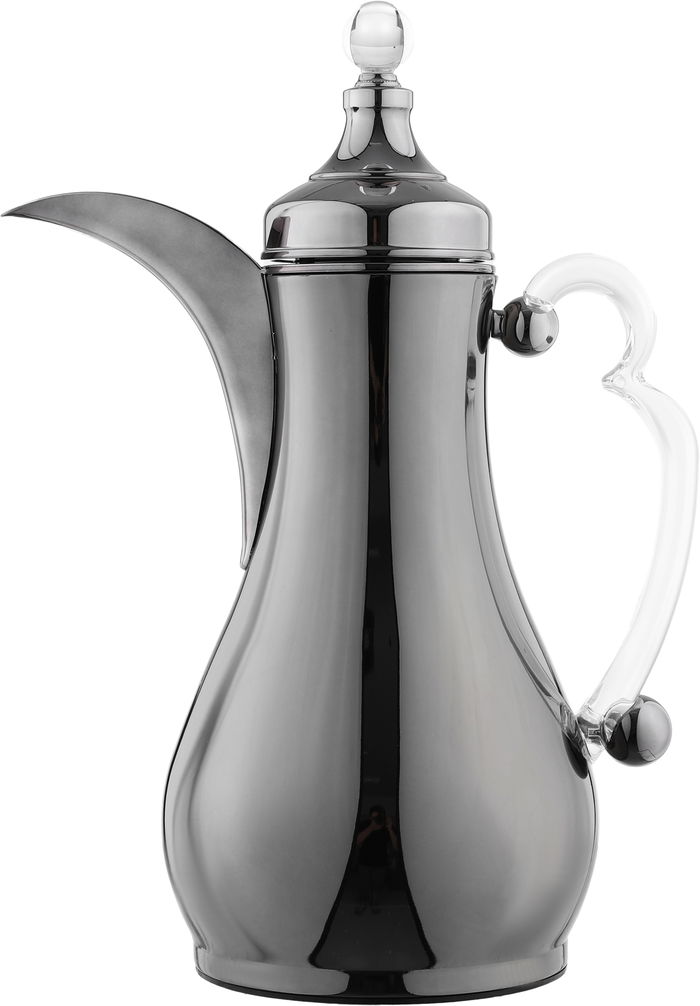 Alsaif Gallery Al-Asalah Thermos Set, 1/1 liter, glass interior, stainless steel exterior, transparent handle, press - glossy black product image 6