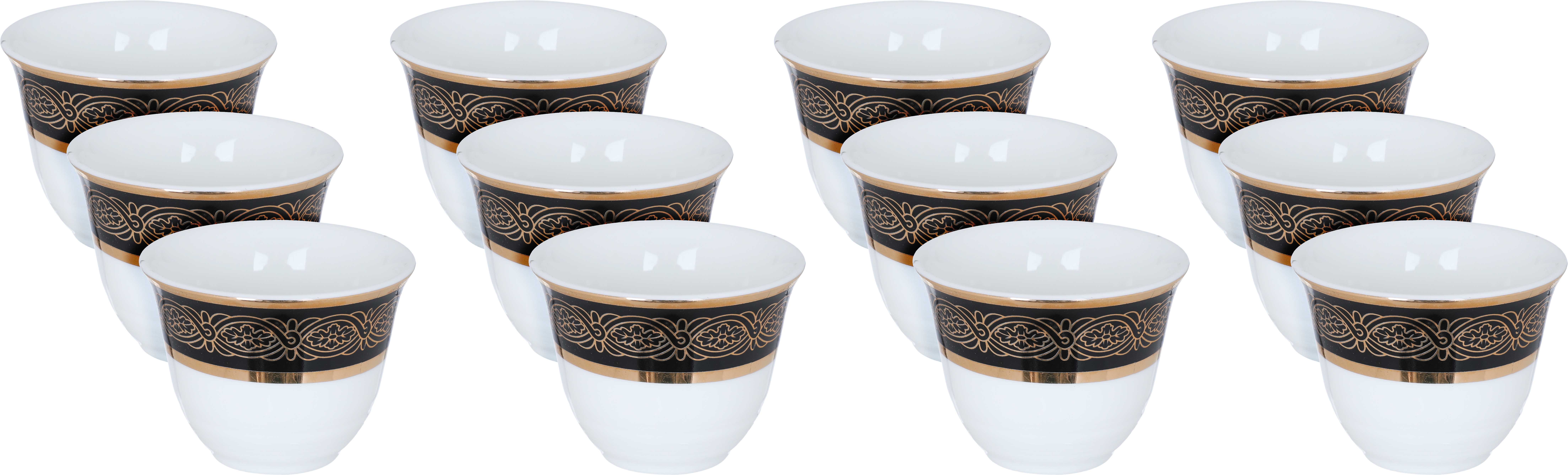 Al Saif Gallery porcelain Arabic coffee cups set, engraved with golden calligraphy, 12 pieces - white product image