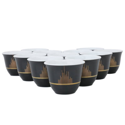 Al Saif Gallery Porcelain Arabic Coffee Cups Set, 12 Pieces - Black Gold product image 1