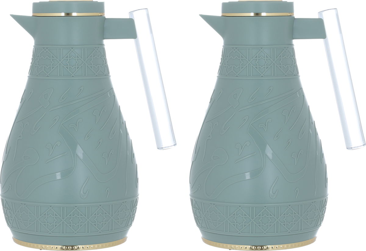 Al Saif Gallery Karam thermos set, 1/0.65 liter, Islamic pattern, thermal glass inner shell, plastic outer shell - green product image
