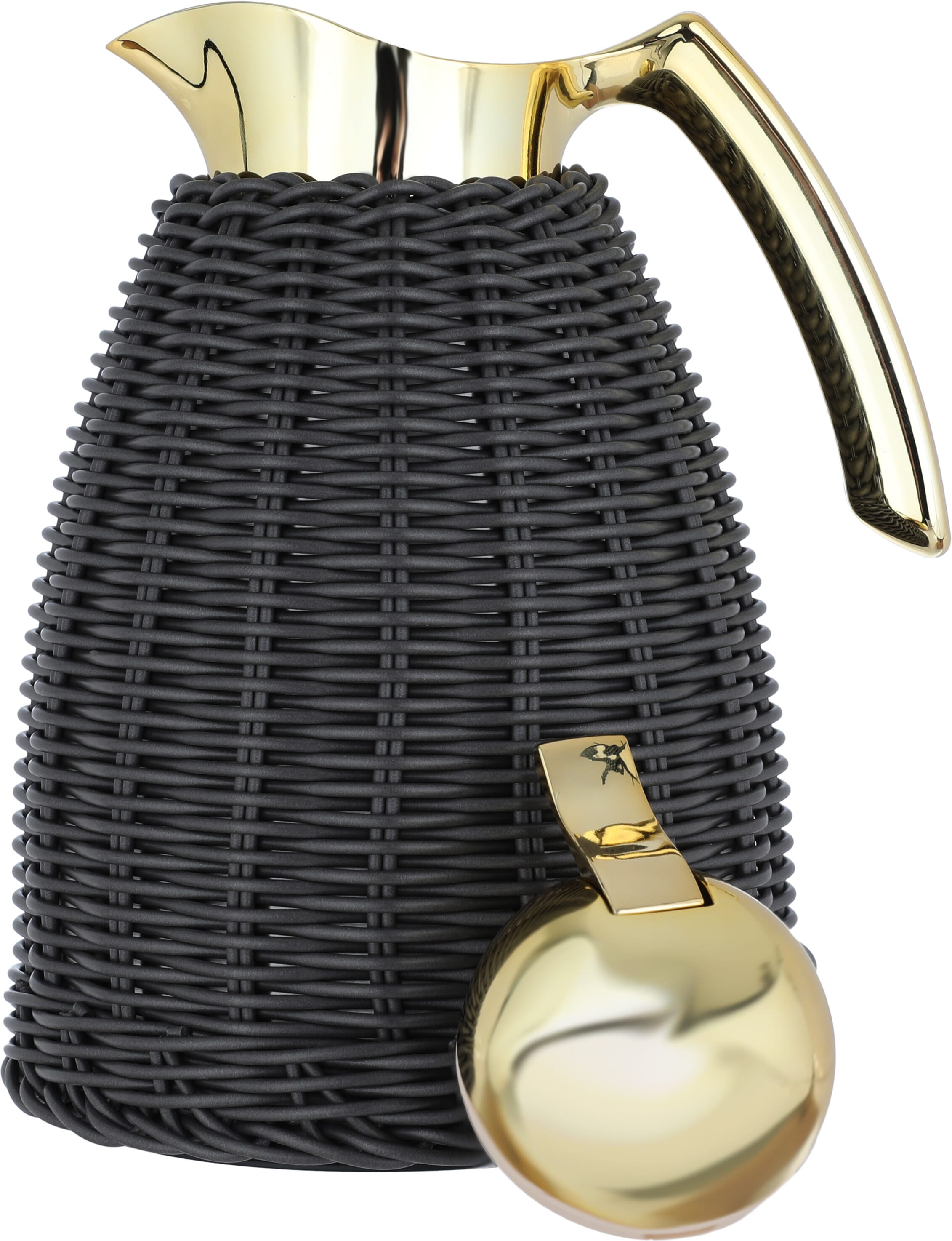 Timeless rattan thermos, 1 liter, golden handle, thermal glass inner container, plastic outer shell - dark gray product image 3