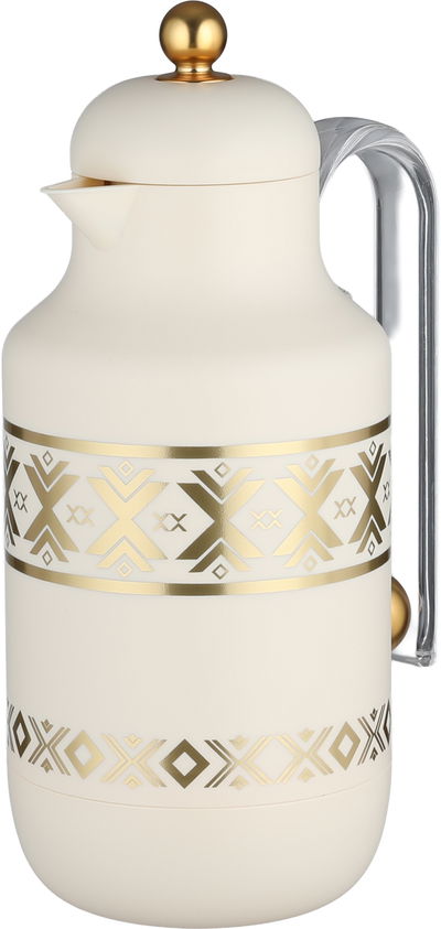 Al Saif Gallery Kkozami Thermos, 1 Liter, Glass Interior, Transparent Handle, Push-Button Lid - Cream Gold product image 3