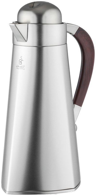 Al Saif Gallery Al Yamamah Thermos Set, 2 Pieces, 0.7/1 Liter, Glass Inner Material, Wooden Handle, Press Lid - Silver product image 5