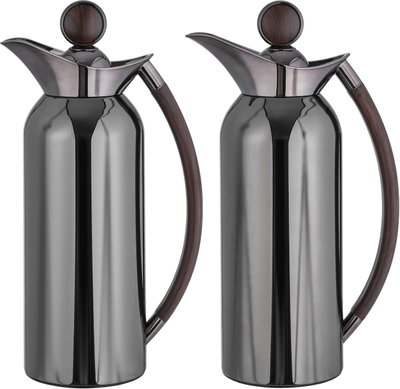 Al Saif Gallery Al Thuraya Thermos Set, 2 Pieces, 1/1 Liter, glass interior, black handle, black push-button lid product image 2
