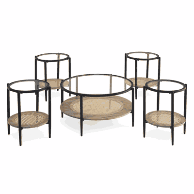 طقم طاولات زجاج و معدن، 5 قطع - اسود بني product image 3