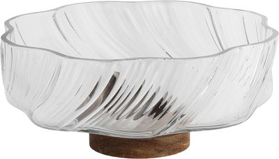 Al Saif Gallery Glass Serving Bowl, 22x22x9 cm, Wooden Base - Wooden Glass product image 1