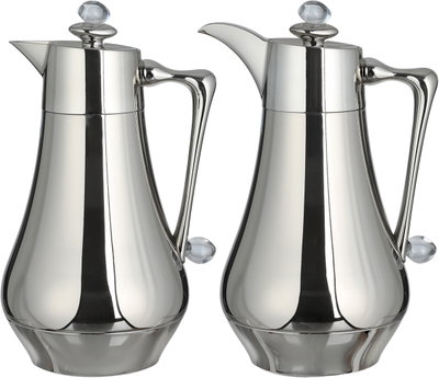 Al Saif Gallery Al Dana 2 Thermos Set, 1/1 Liter, 2 Pieces, Glass Inner Container, Stainless Steel Outer Body, Push Button - Transparent Shiny Silver product image 2