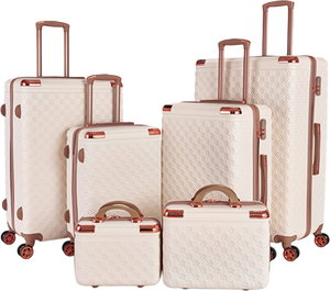 طقم شنط سفر ABS ليمرا، 6 مقاسات، 4 عجلات، زاويه 360 درجة، LMA-1604 - بيج ذهبي product image