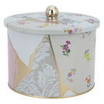 Al Saif Gallery steel can, 2.9 litres, round, with lid, floral pattern - white product image 1