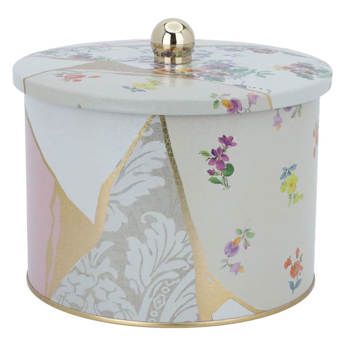 Al Saif Gallery steel can, 2.9 litres, round, with lid, floral pattern - white product image 1