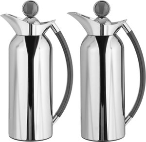 Al Saif Gallery Al Thuraya Thermos Set, 2 Pieces, 1/1 Liter, glass interior, black handle, push-button lid - silver product image 2