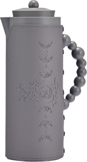 Al Saif Gallery Royal 7T thermos, 1 liter, leather covered, moon pattern, glass inner shell, plastic outer shell - dark gray product image 2