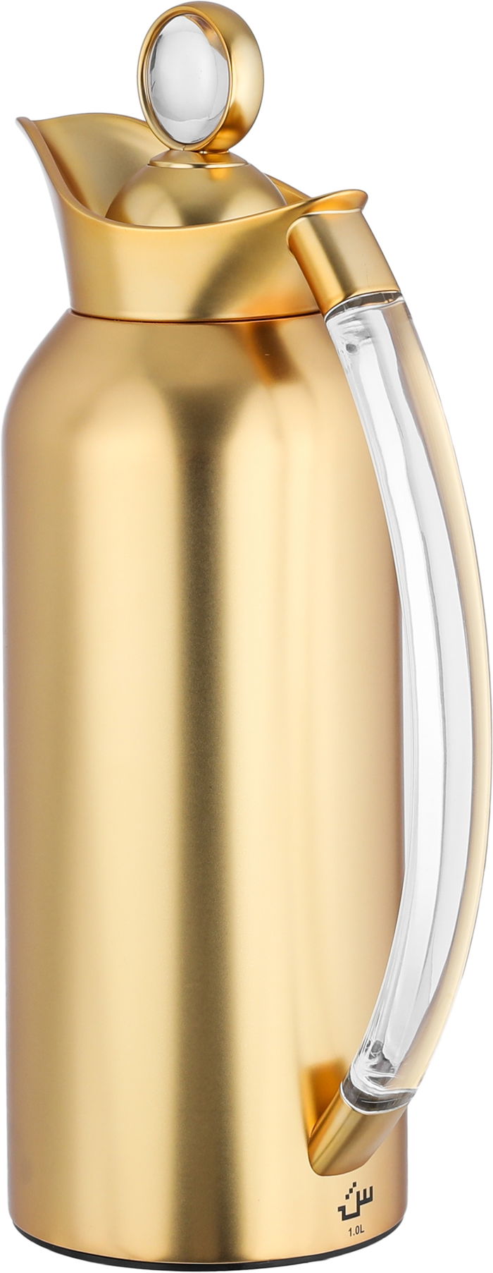 Al Saif Gallery Thuraya Thermos Set, 1/1 Liter, Glass Inner Material, Transparent Handle, Press Lid - Gold product image 3