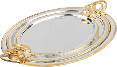 Al Saif Gallery Stainless Steel Serving Tray, 3 Pieces, Oval - Silver Gold product image 1