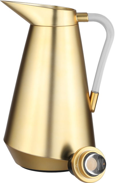 Al Saif Gallery Tarif Thermos Set, 1/0.7 Liter, Glass Interior, 2 Pieces, Transparent Handle, Push-Button Lid - Gold product image 6