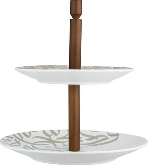 ستاند تقديم ون مور السيف غاليري، 2 دور، دائري، مسكة يدخشب - أبيض بني product image 2
