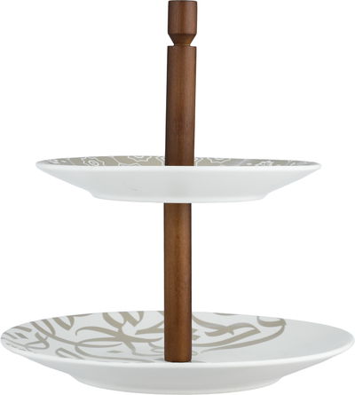 ستاند تقديم ون مور السيف غاليري، 2 دور، دائري، مسكة يدخشب - أبيض بني product image 2