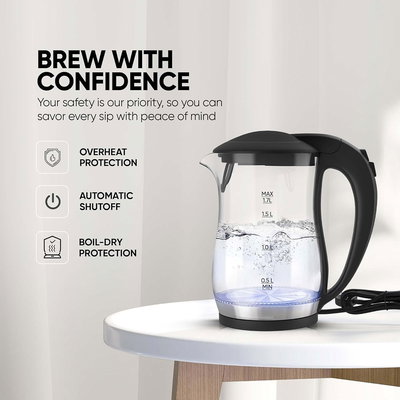 غلاية كهربائية زجاج نيكاي، 2220 واط، 1.7 لتر، NK323GX - شفاف product image 4