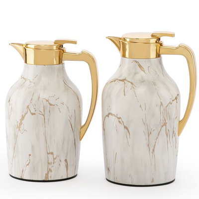 Al Saif Gallery Ranem Steel thermos Set, 1/0.75 Liter, 2 Pieces - White Marble product image 1