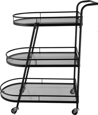 Al Saif Gallery Glass Serving Trolley, Steel Handle, Three-Tier - Black product image 1