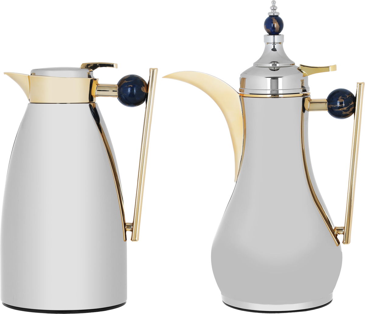 Al Saif Gallery Alaa thermos set, 1 liter, navy marble handle, thermal glass inner case, steel outer case - silver product image