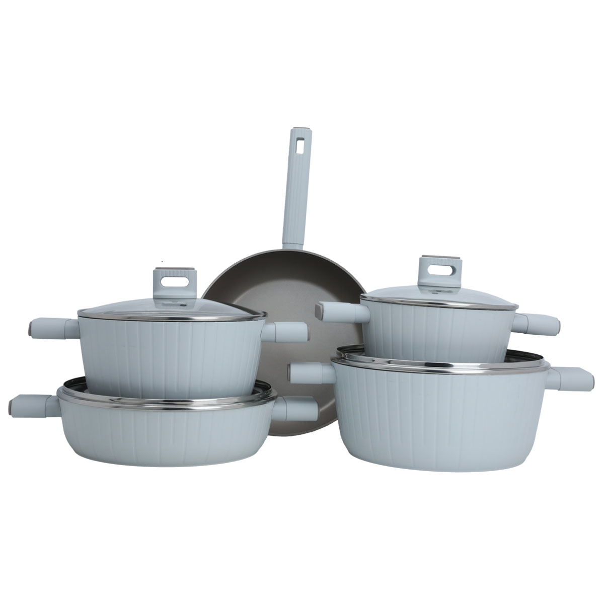 طقم قدور المونيوم بغطاء زجاج روبوست، 9 قطع - رمادي product image 1