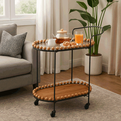 Metal And Wood Serving Trolley, 84×40×70 Cm, 2 Shelves, 360 Swivel Casters - Black/Brown product image 2