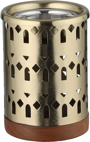 مبخرة ستانلس استيل السيف غاليري، 7x7x10 سم، قاعدة خشب - ذهبي product image