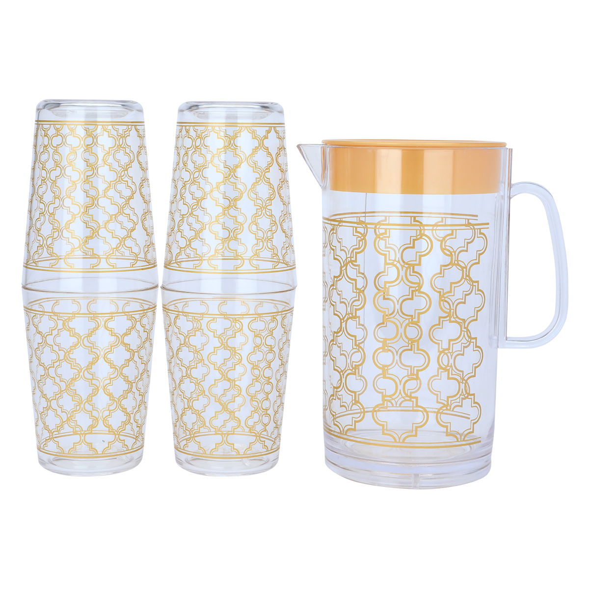 Al Saif Gallery Glass Cups and Cups Set, Gold Embossed, 5 Pieces - Transparent product image 3