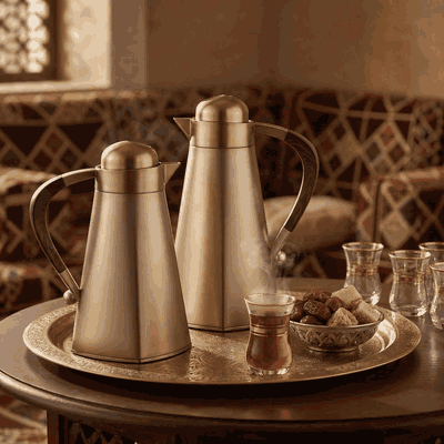 طقم ترامس اليمامة السيف غاليري، قطعتين، 0.7/ 1 لتر، حافظة داخلية زجاج، يد خشبي، غطاء ضغاط - برونزي product image 2